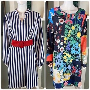 2 Emery Rose 3X Floral Striped Long Sleeve Shift Tent Dress bundle lot plus size